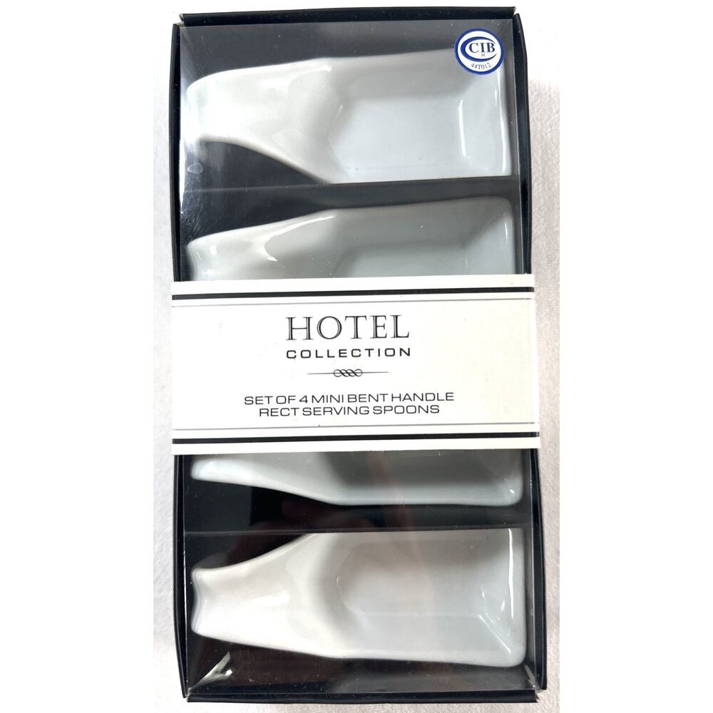 Hotel Collection Set Of 4 Mini Bent Handle Rect Serving Spoons NIB - Picture 3 of 5